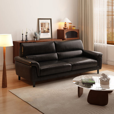 Black Genuine Leather Standard Sofa cushion Loveseat