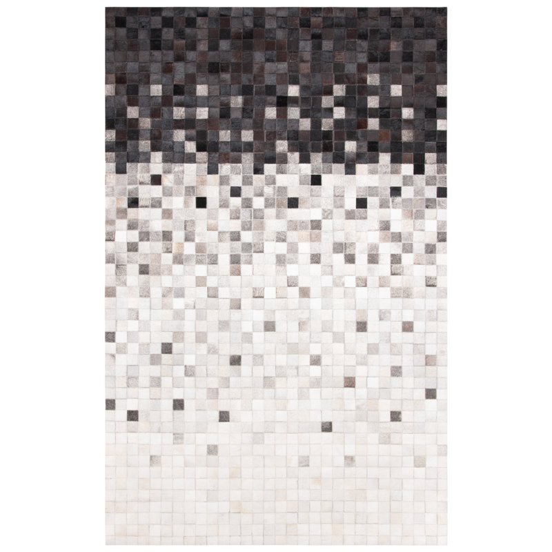 Carlino Hand Woven Leather/Felted Cloth Abstract Rug in Ivory/Black, Rectangle 6' x 9'