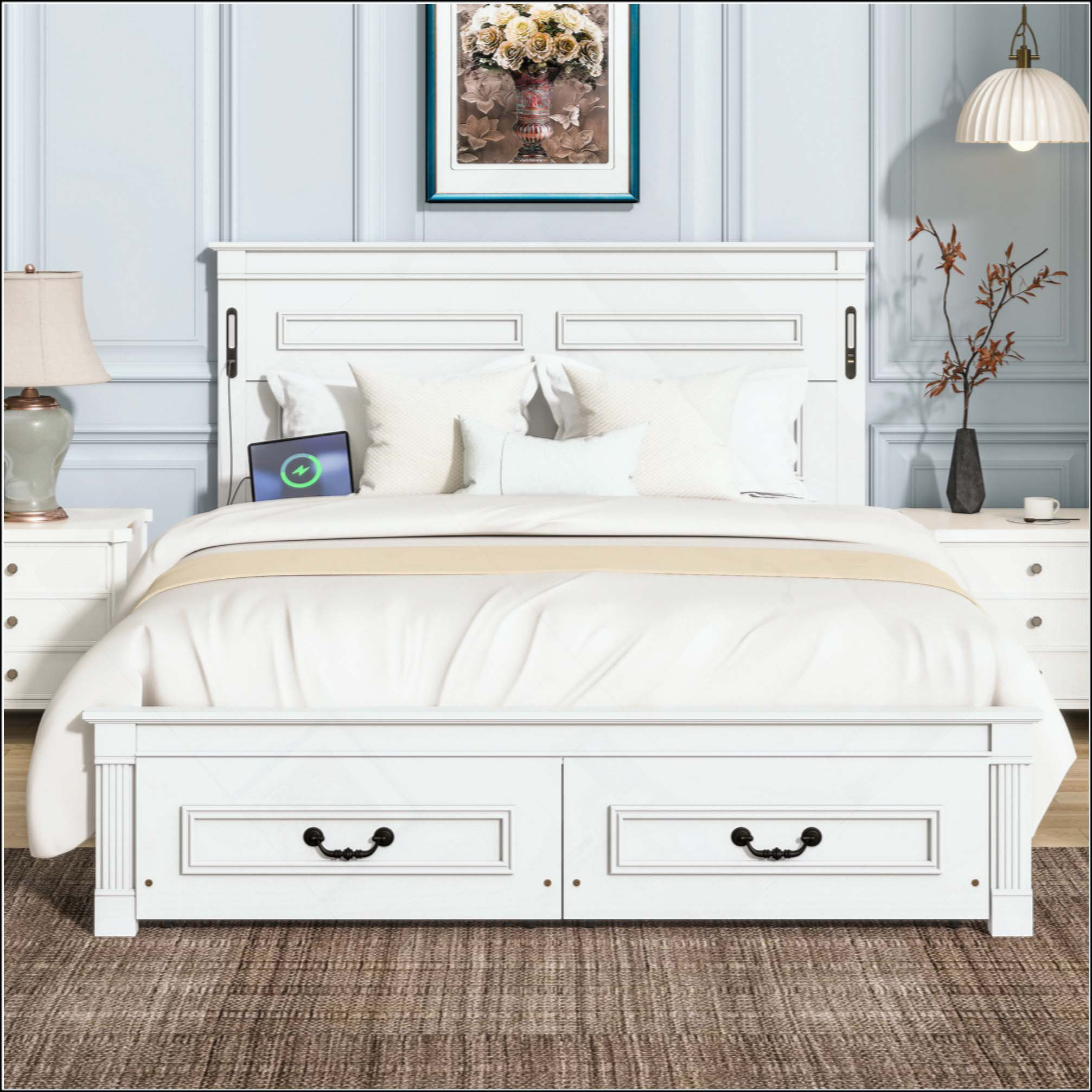Canora Grey Bed With Tall-Panel Headboard & Footboard, 2 Storage ...