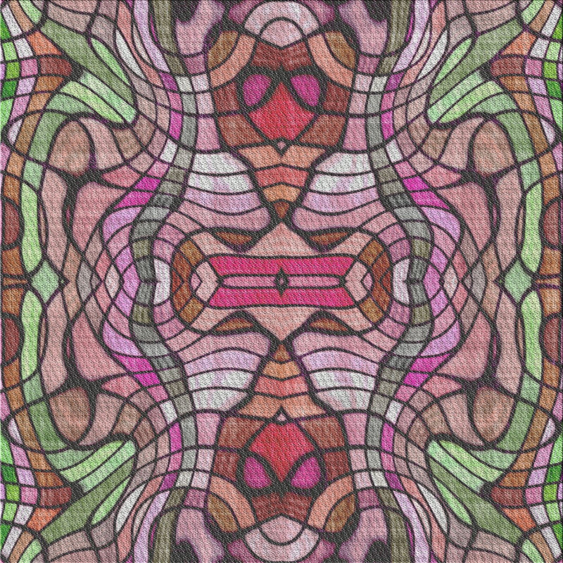 Tapis rose/vert à motifs, Carré 3 pi