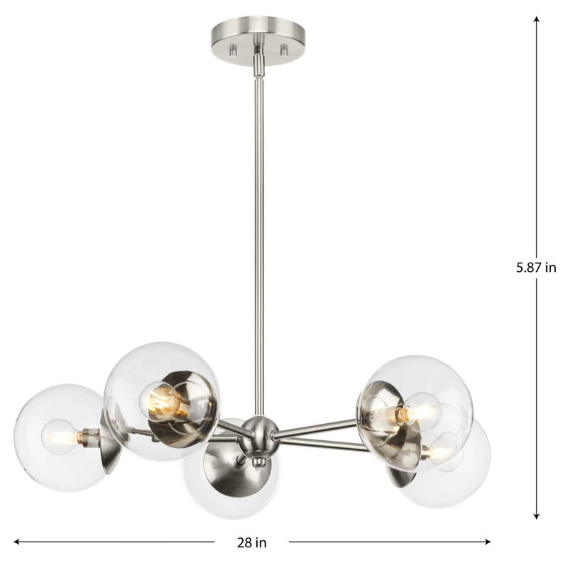 5 - Light Dimmable Sputnik Chandelier, Brushed Nickel