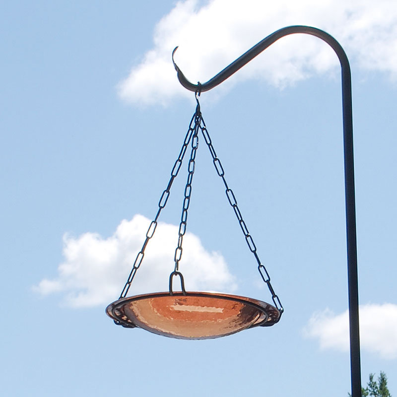 16" Hammered Copper Hanging Birdbath with Black Chain