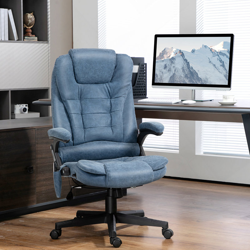 High Back Vibration Massage Office Chair with 6 Vibration Points, Heated Reclining PU Leather Computer Chair with Armrest and Remote, Blue