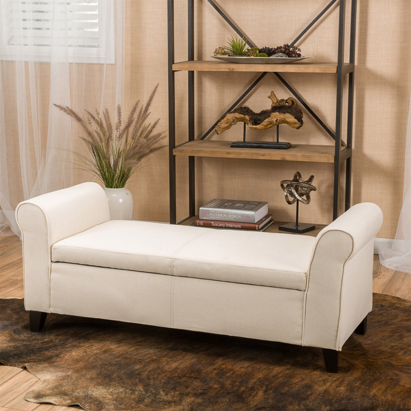 Banc de rangement rembourré Aisyah, Tissu beige