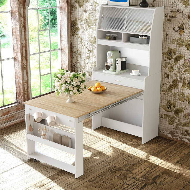Compact Compact 33,5 "avec huche et table de salle à manger pliable, armoire de rangement multifonctionnelle avec tablette et crochets