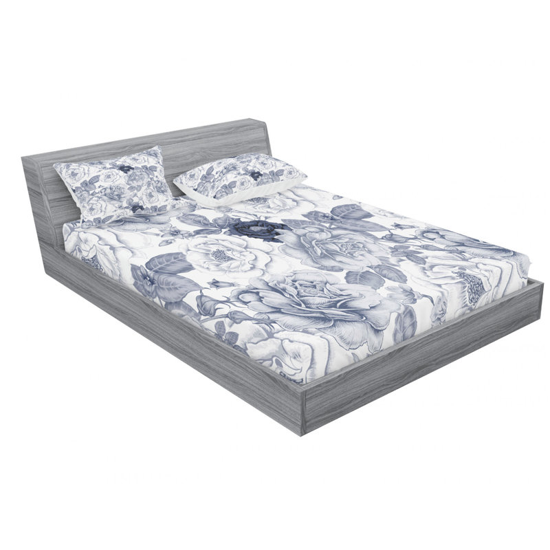Microfiber Sheet Set, Queen Sheet Set with Fitted Sheet, Garden with Flowers Floral