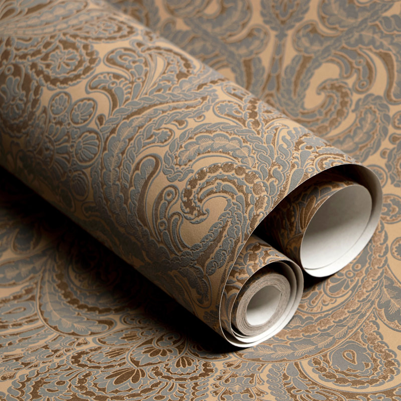 StrattfordAres 3D Embossed Metallic Damask 10m x 53cm Wallpaper Roll, Burly Wood
