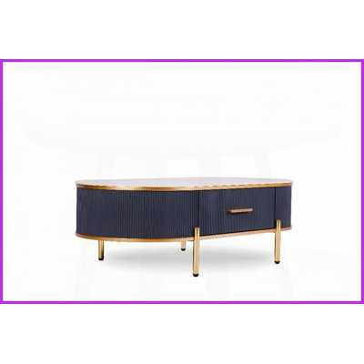 Table basse moderne en pierre frittée blanche / grise avec détails dorés - Rangement facile Dessus résistant aux taches