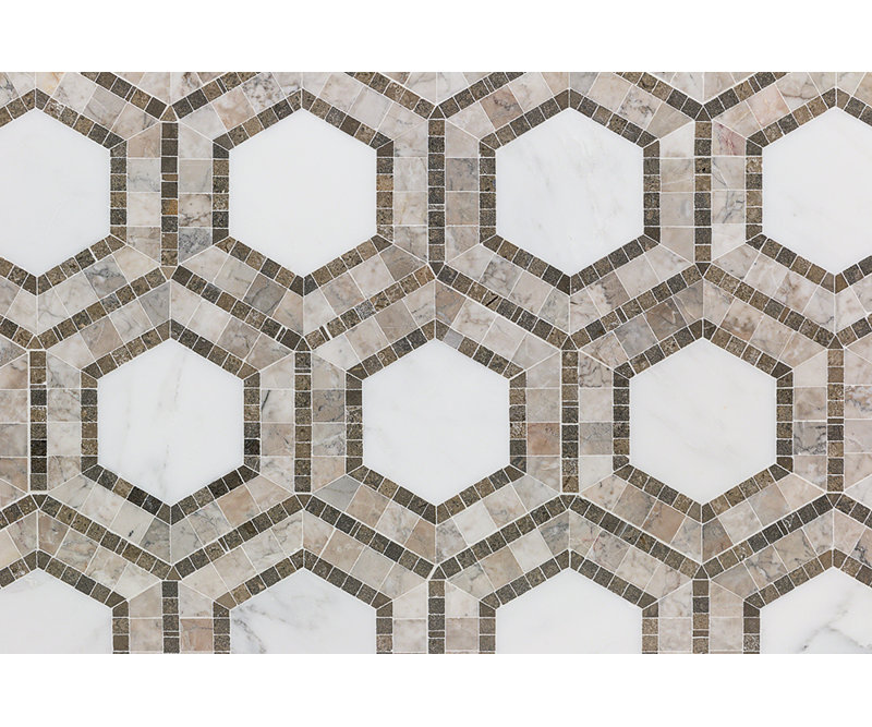 Carreau de mosaïque en marbre poli Zeta Asian Statuary 10-3 / 4 po x 12-1 / 4 po x 10 mm, Statuaire d'Asie