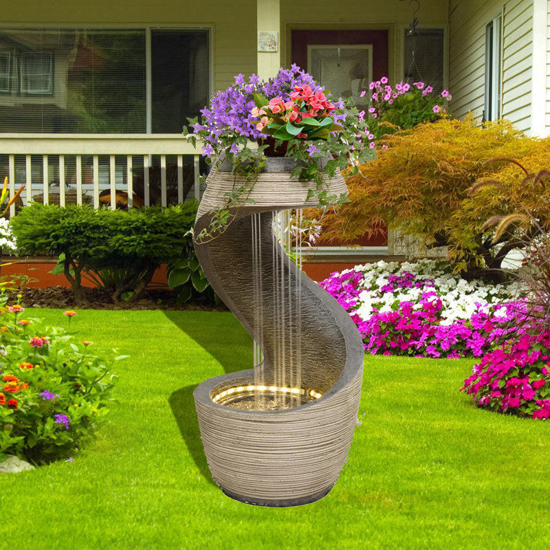 Hanora Hand Crafted Weather Resistant Floor Fountain with Light