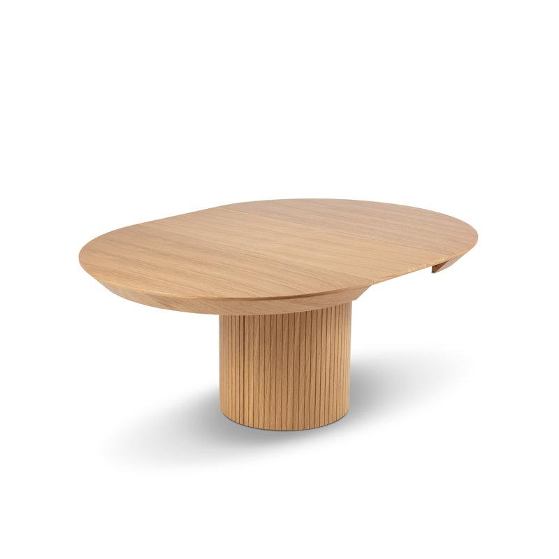 Round Solid Wood Pedestal Dining Table, Natural Oak Veneer/Oak, Oak