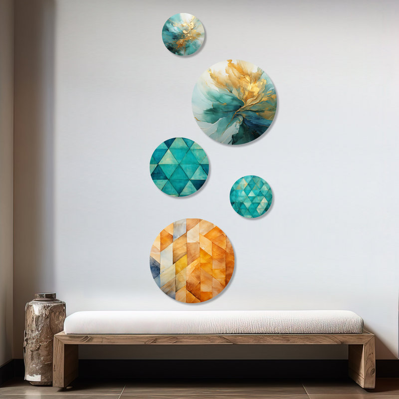 Navdar - Topaz Tessellation I, formes abstraites, formes abstraites, ensemble d'art mural rond de 5