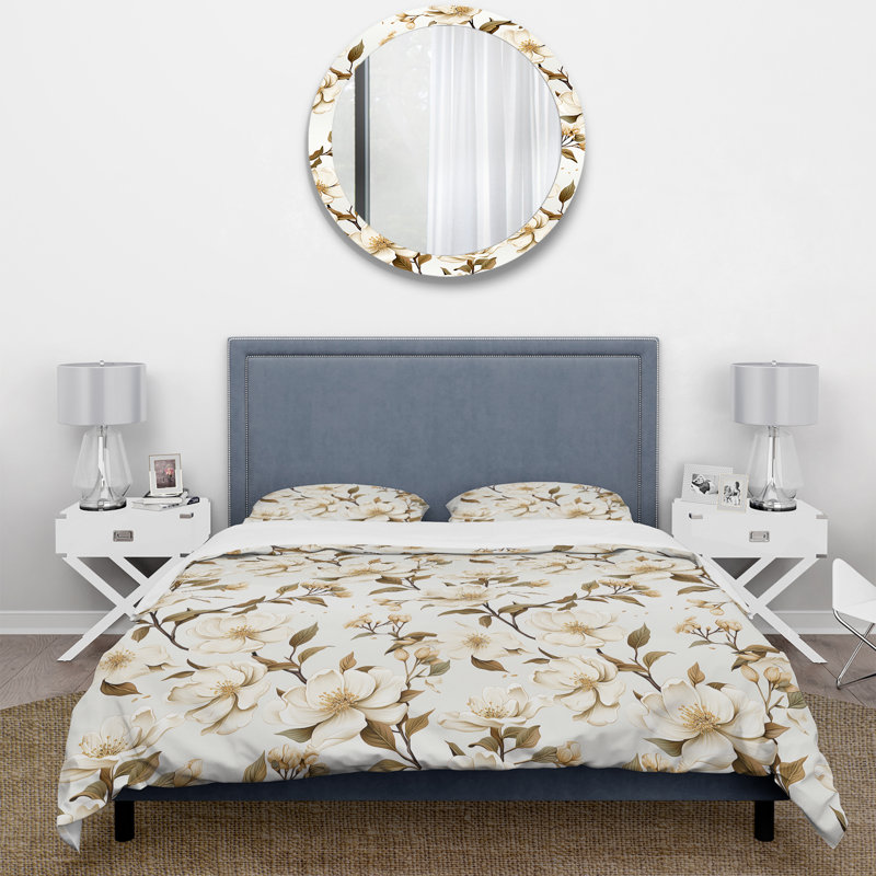 Ensemble de housse de couette White Poppies Floral Tranquility - Floral, Housse de couette pour très grand lit et 2 très