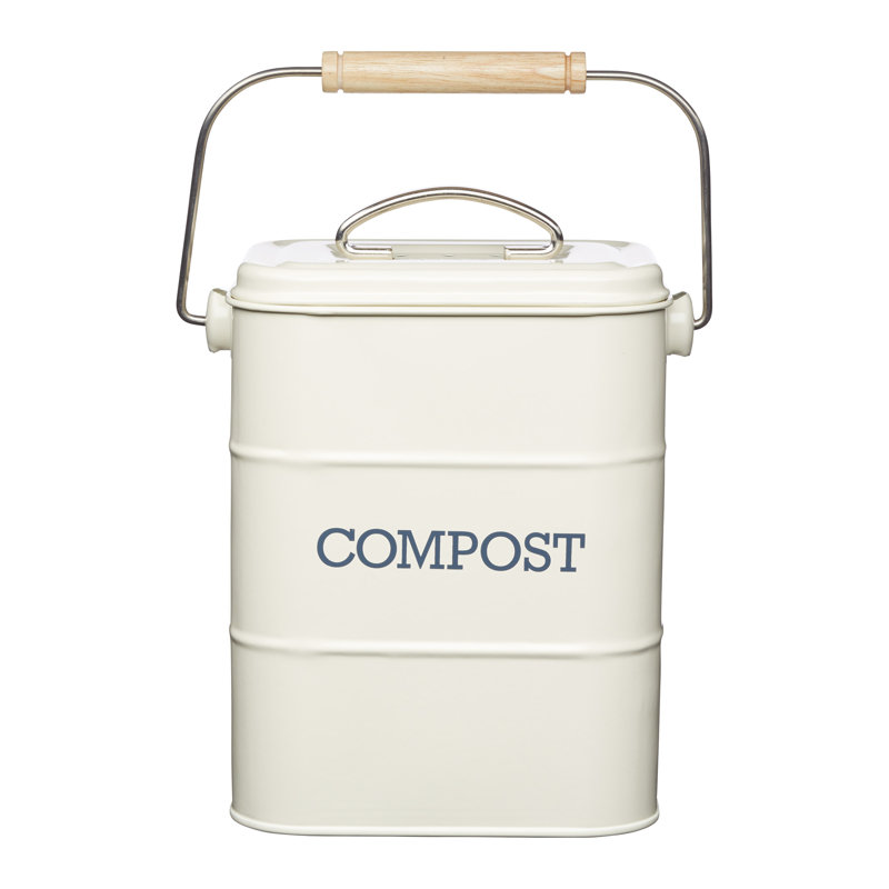 Living Nostalgia 3L Metal Compost Odor Resistant Indoor Compost Bucket, Cream