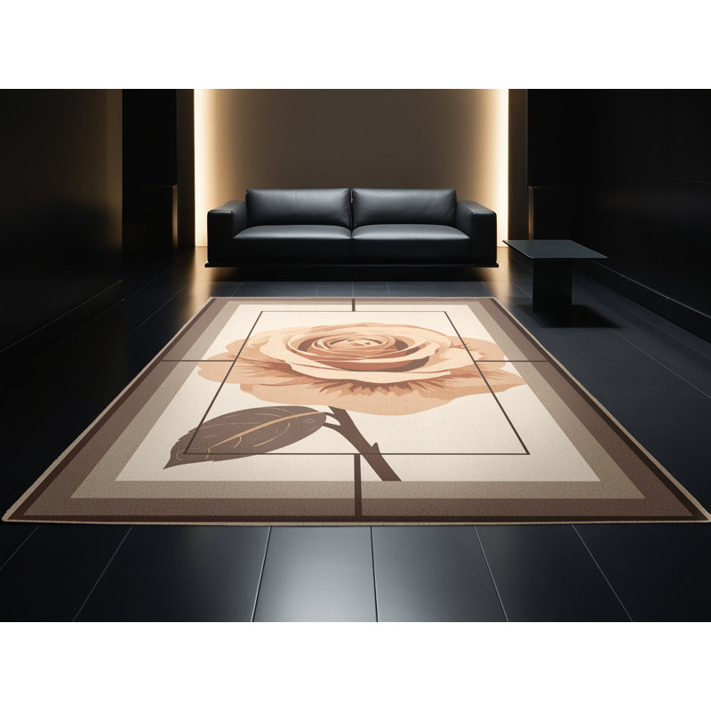 Soft Plush Farner Valentines Modern & Contemporary Abstract Area Rug in Beige – Beige Binding, 2x3