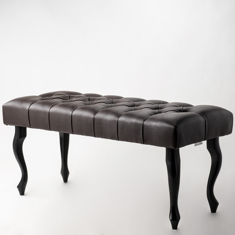 Genuine Leather Upholstered Bench, Dark Brown/Black, 40cm H x 120cm W x 30cm D