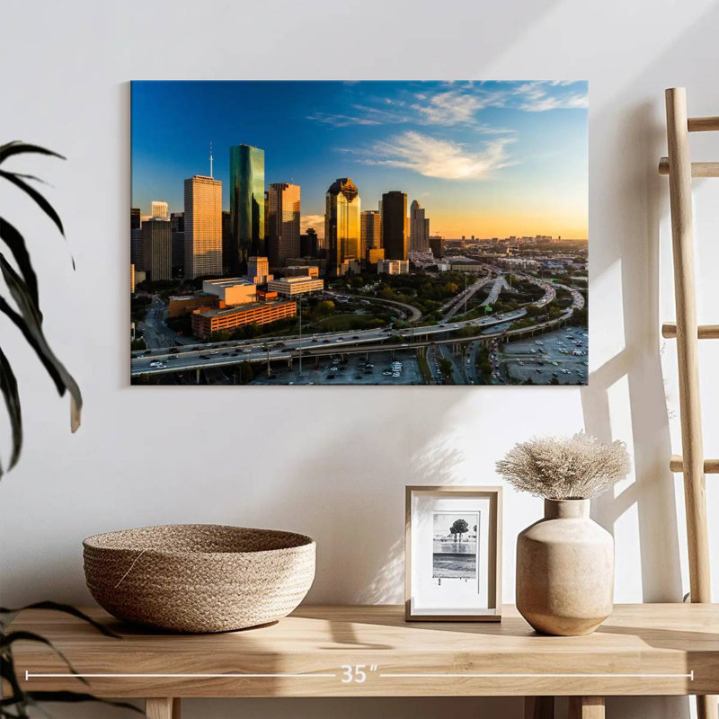 Ravi Houston Skyline au coucher du soleil, H 16 po x l 24 po