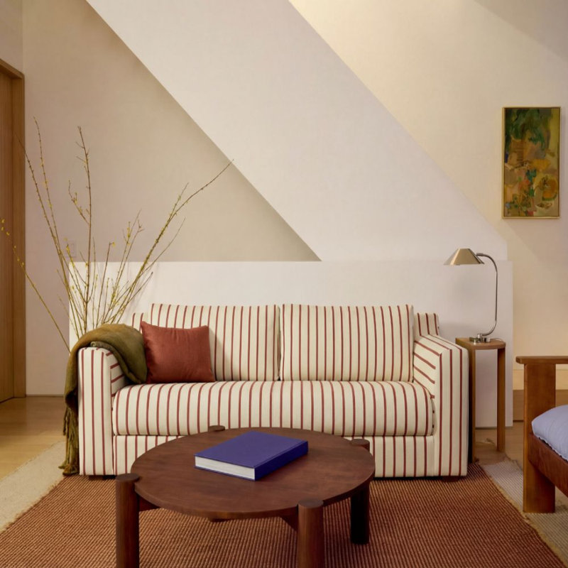 All-Natural Elevate Sofa 96", Cobalt Striped Hemp Blend