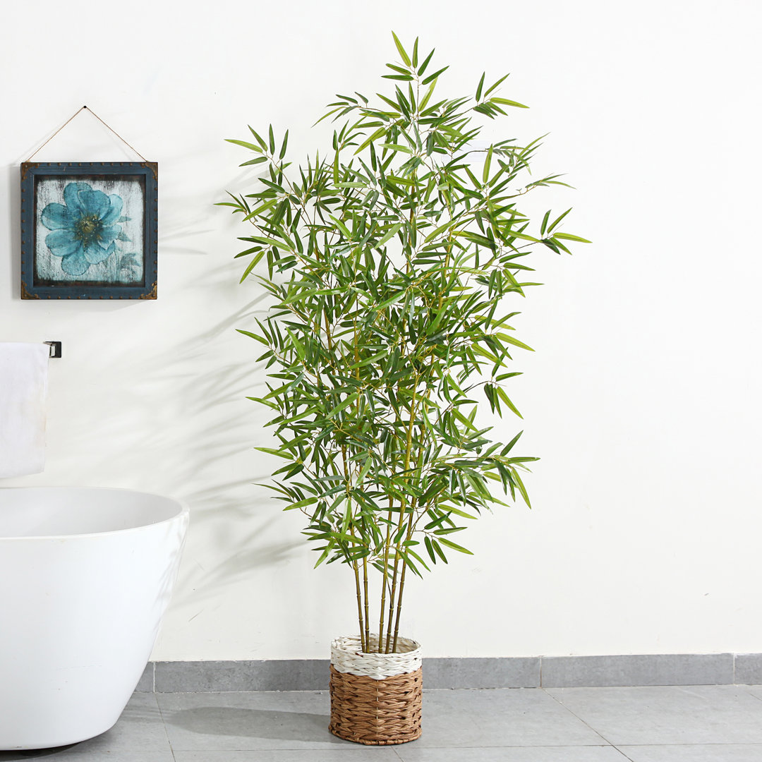 Adcock Artificial Bamboo Plants in Basket, Faux Plant for Home Décor, Lifelike Fake Trees Primrue 