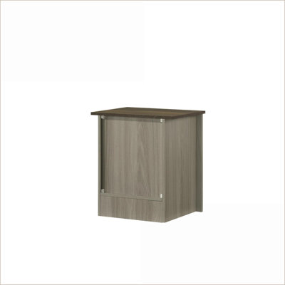Table basse en chêne gris avec armoire de rangement Nyla - Plateau contrastant en noyer pour le salon