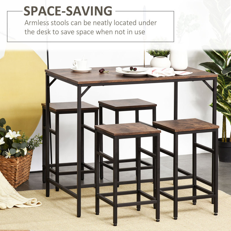 Ensemble de table de salle à manger industriel avec 4 tabourets, idéal pour un pub et une cuisine