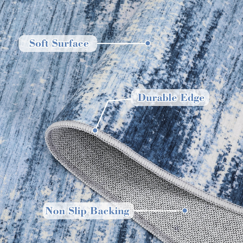 Abstract Machine Washable Rug with Rubber Backing for Living Room Modern Non-Slip Dining Room Rug Easy-Cleaning Floor Carpet for Bedroom Office