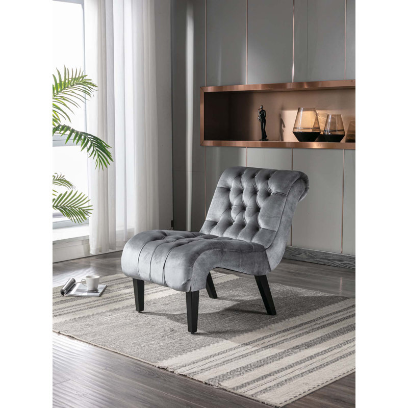 Fauteuil de salon / fauteuil de loisirs en velours sans accoudoirs, fauteuil rembourré en tissu avec pieds en bois pour chambre à coucher, salon, bureau