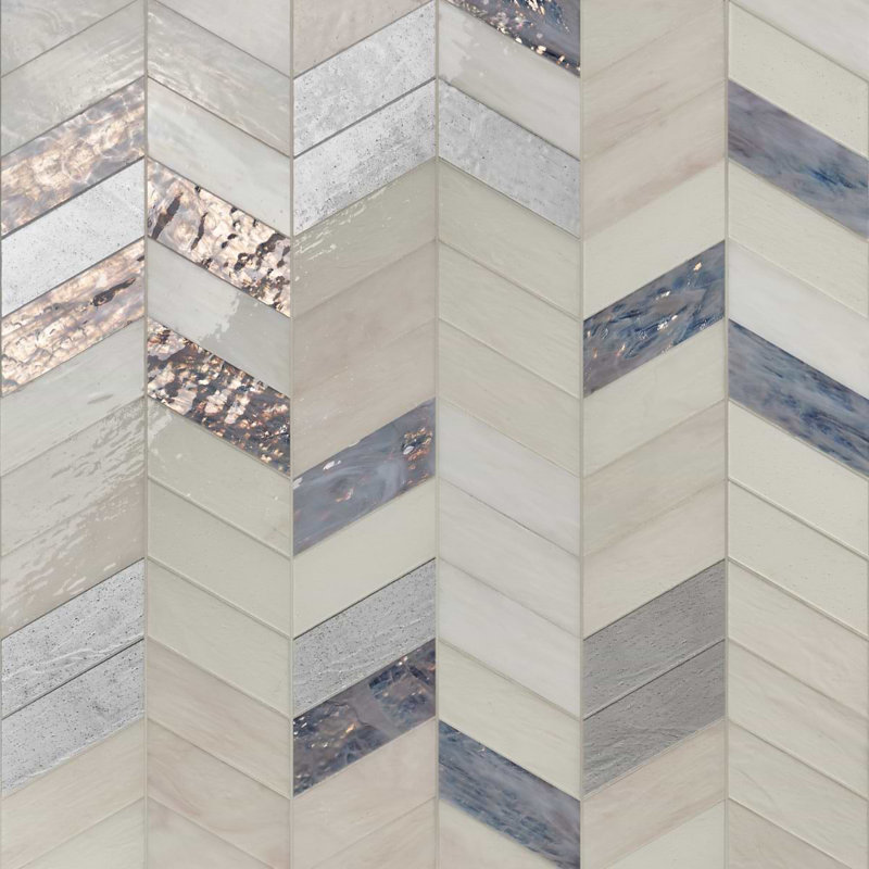 Elizabeth Sutton Meta Glossy Glass Chevron Mosaic Tile, Aspen