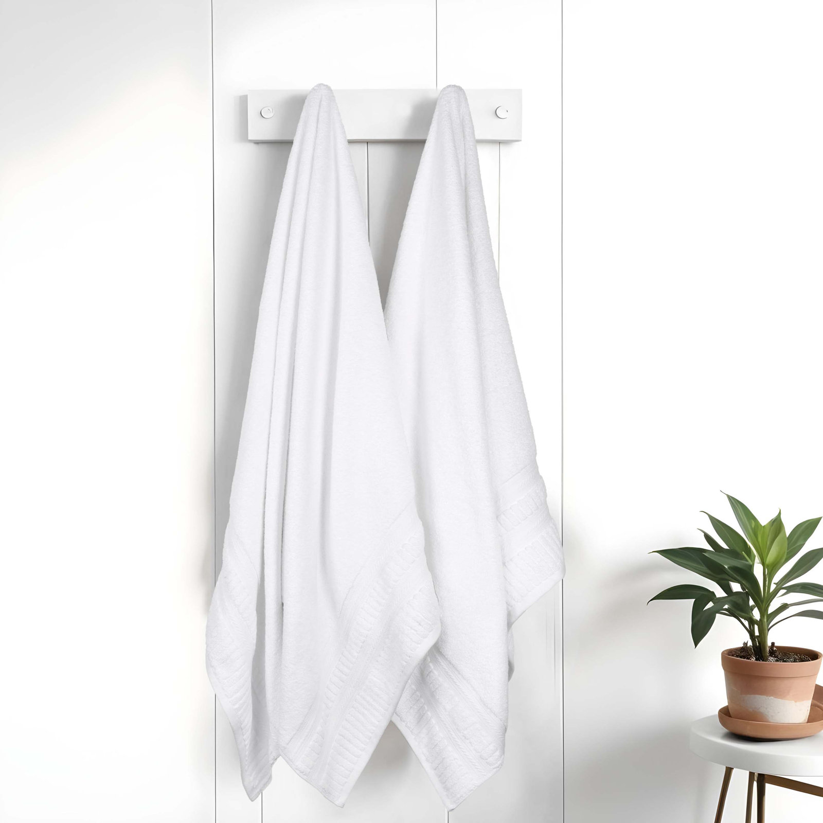 Venice Zero Twist Cotton Medium Weight Soft Absorbent Towel Set, Bath Sheets - 2 Pack, White