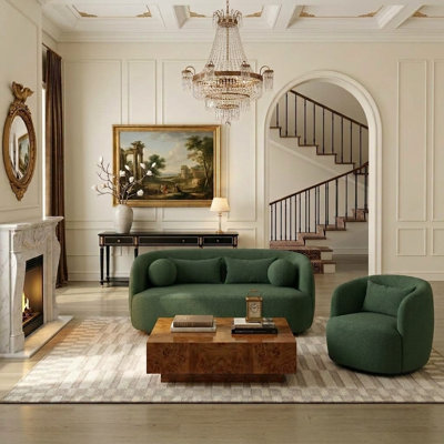 2 Piece Boucle Loveseat Living Room Set