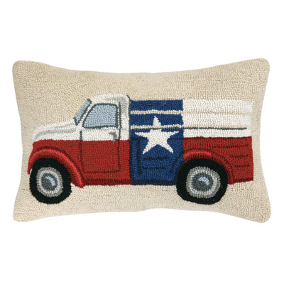 Texas Flag Truck Wool Hook Pillow - 14x22"
