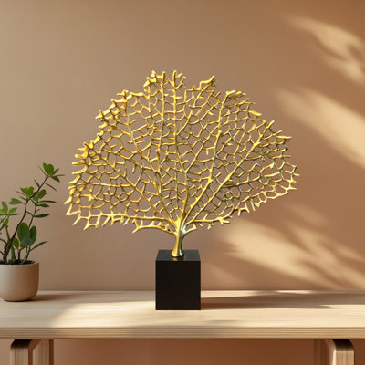 Sculpture en corail doré à la main Mckey sur base en bois pour décoration intérieure moderne - Élégante pièce décorative de cadeau de Noël
