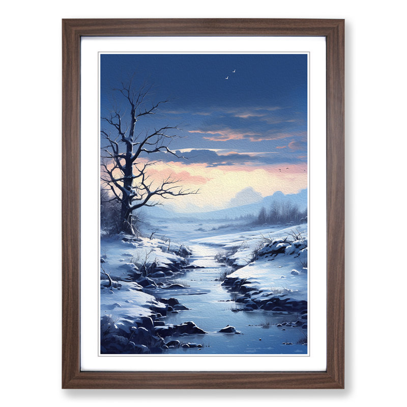 Winter Landscape Conceptual - Single Picture Frame Print on Wood, 34cm H x 25cm W x 2cm D, Walnut