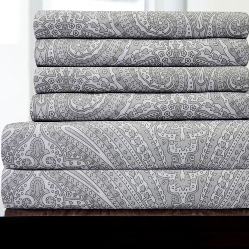 Ensemble de draps en microfibre à motif cachemire avec taies d'oreiller en prime