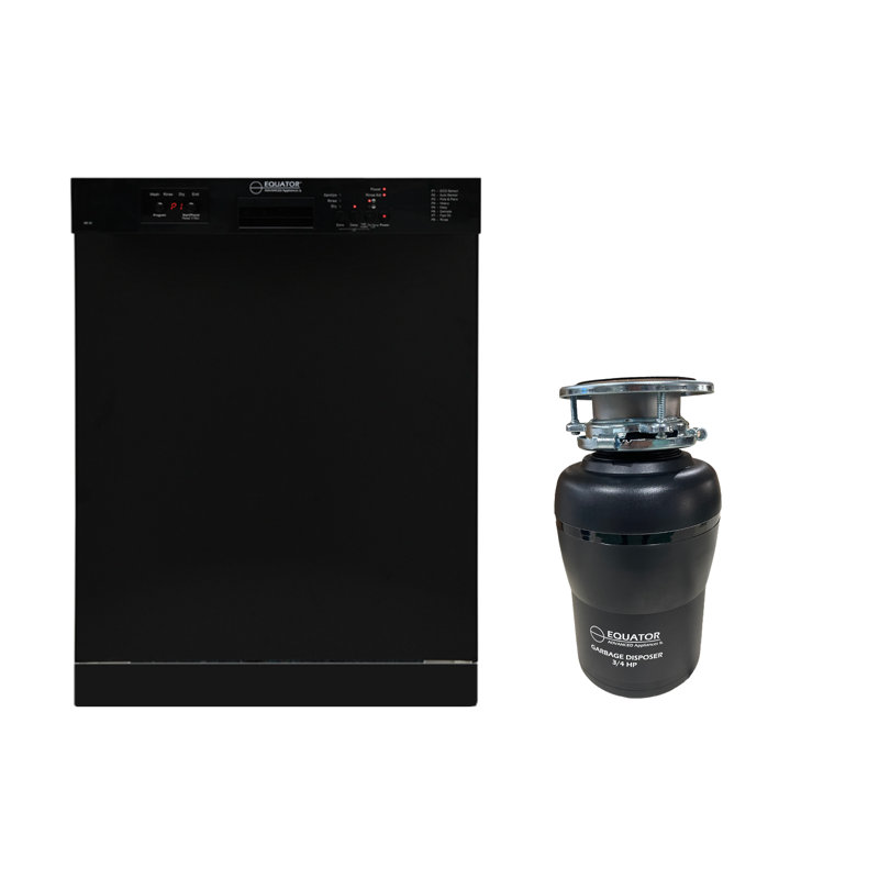 Equator 24 In Dishwasher 14 Place + 3/4 Hp Garbage Disposer Quiet 51db 110v E-star Ada, Black