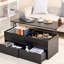 Table relevable pour le salon avec compartiment caché: 2 tiroirs, hauteur réglable, noir et panneau de particules noir Rangement: compartiment et plus