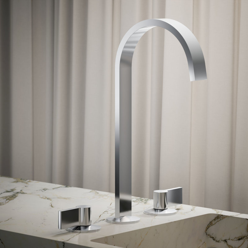 Components Bathroom Sink Spout With Ribbon Design, Polished Chrome