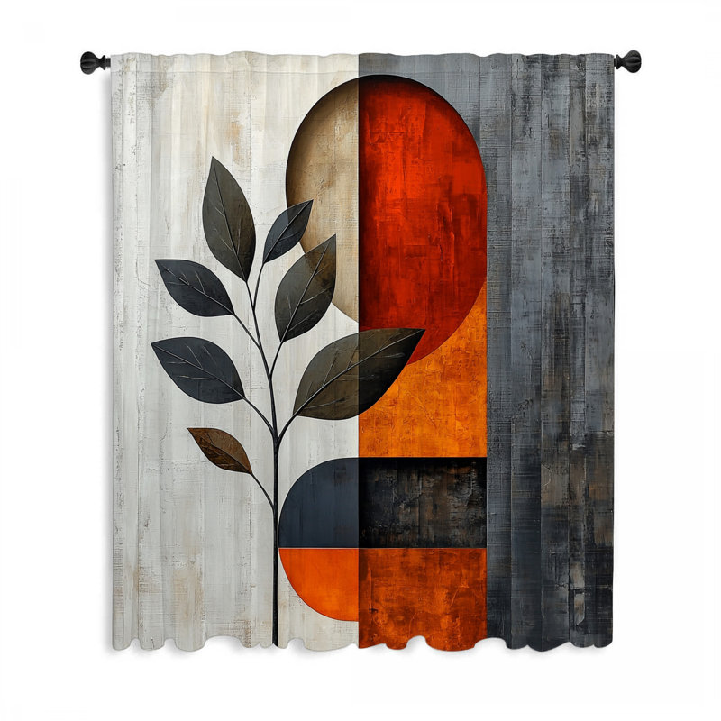 Rideaux de fenêtre à motif de feuilles, bloc botanique et voilages - 1 panneau, L 50 po x L 84 po