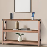 Darletha 47.2'' Console Table - bookcase with 2 USB Ports, 2 Power Outlets, 3-Tier Storage Shelves