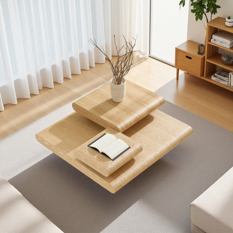 Table basse 3 pièces modulaire empilable - aspect bois naturel, devant en table de bout en bois aggloméré Mordern, table basse carrée de 39,37 pouces