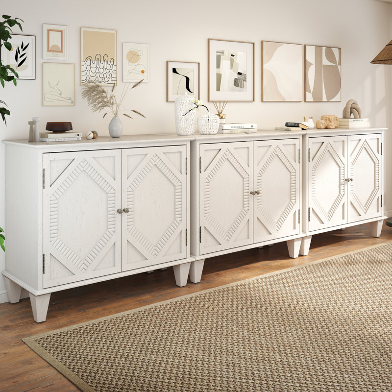 Buffet 33,6 "en bois rétro, blanc antique, Blanc antique, Gris