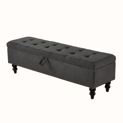 Elegant Upholstered Sherpa Fabric Storage Ottoman with Wood Legs, Storage Bench for Bedroom, Living Room