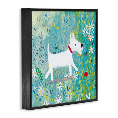 Giclée encadrée de petit chien blanc Scottie, conception de Clare Tupper