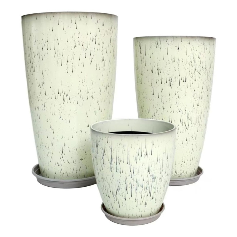 Ensemble de 3 grandes jardinières en plastique 24 21 11 pouces couleur glacis blanc