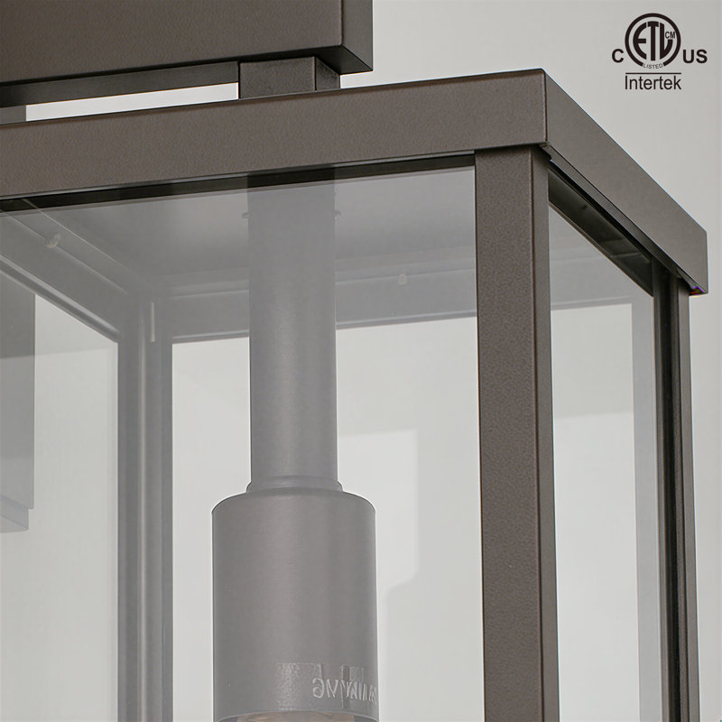 Olar Classic Outdoor Wall Sconce 1 Light Rectangular Metal Frame and Glass Shade Warterproof, 18" H x 5.83" W x 7" D, 1