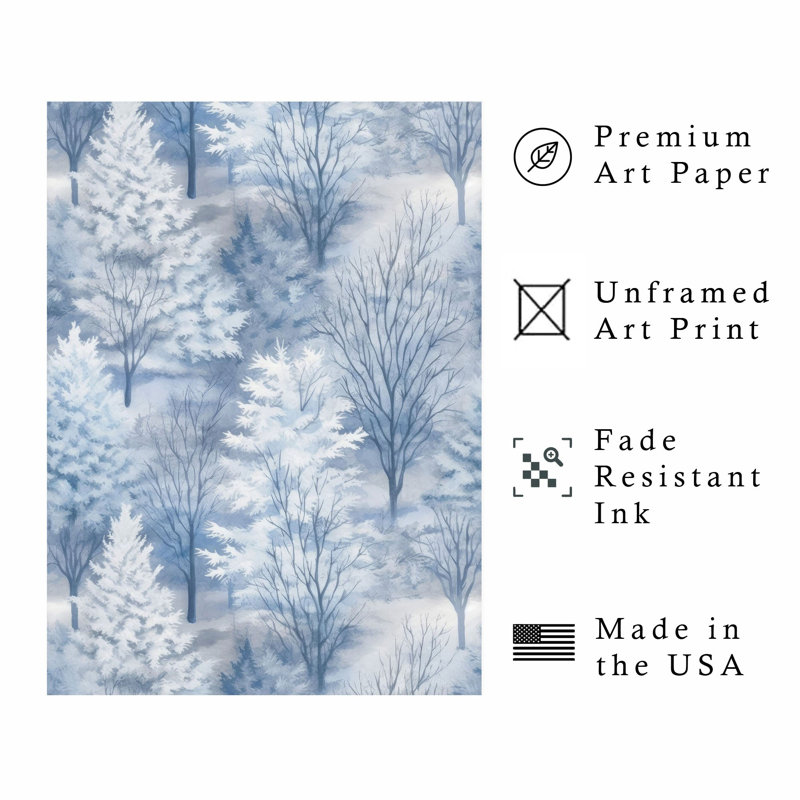 «Holiday Blue Winter Forest Trees VII», reproduction d'art moderne sans cadre