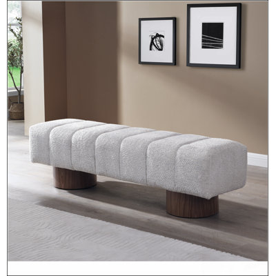 Banc de salle à manger rembourré pour la salle à manger, banc de repose-pieds sans assemblage pour le salon de la chambre à coucher, dessus de tabouret en tissu de fausse fourrure, pieds en bois, capacité de poids de 300 lb