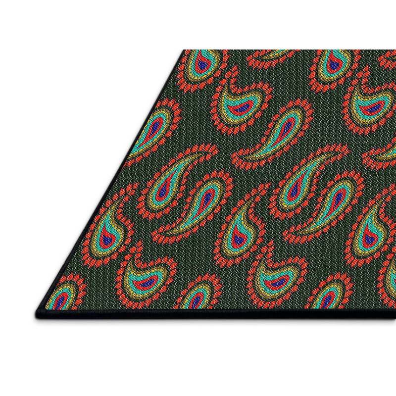 Tapis vert/brun tissé à la machine, Rectangle 7 pi x 9 pi