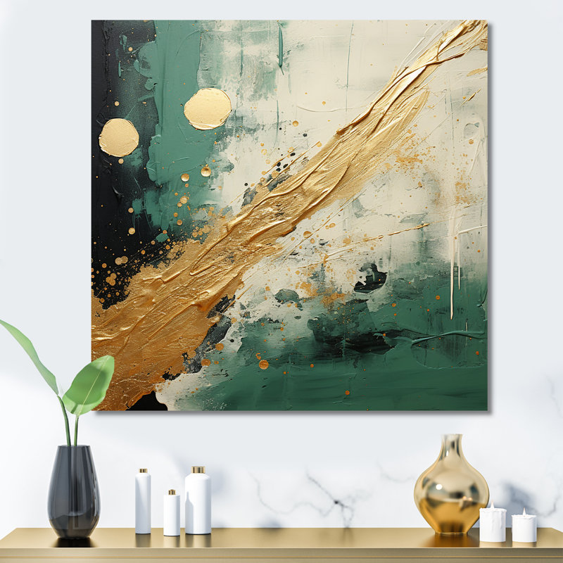 «Gold and Green Paint Fusion III», reproduction sur toile, Toile tendue, H 24 po x l 24 po x P 1 po