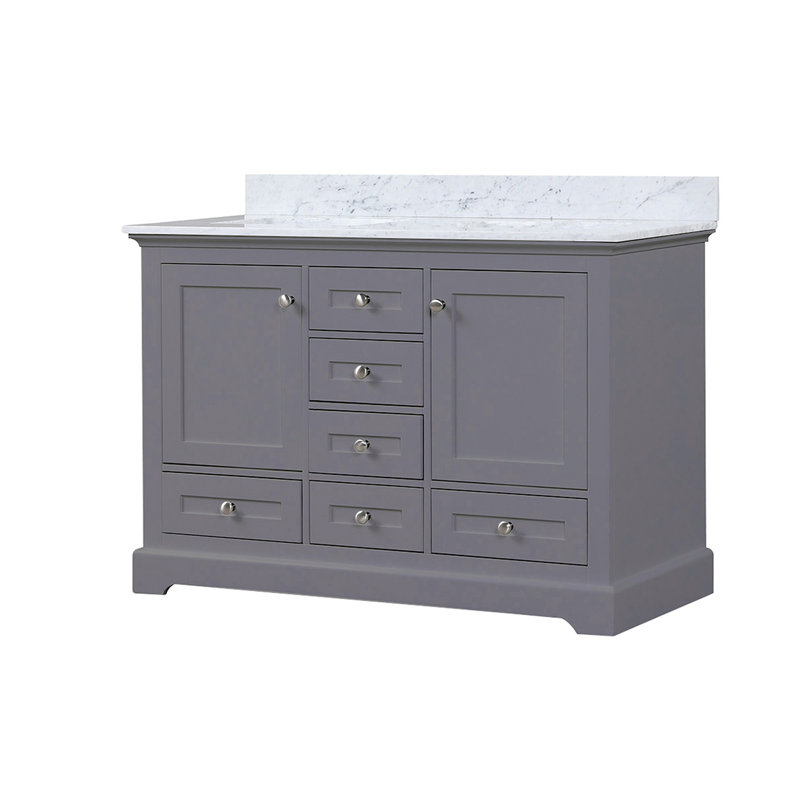 Meuble-lavabo double avec comptoir en marbre de Carrare, Gris foncé